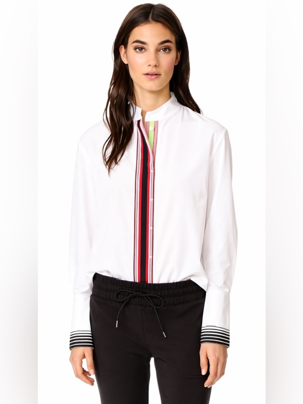 Diane Von Furstenberg Designer Stripe Plack­et But­ton Down White Top Size 6